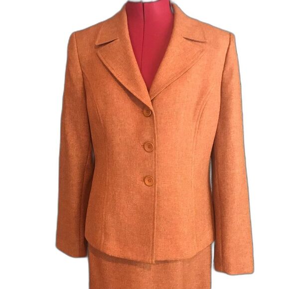 Le Suit Skirt Suit Women's Size 8 Rust Tweed 2-Piece Set Blazer & Skirt - Picture 5 of 9